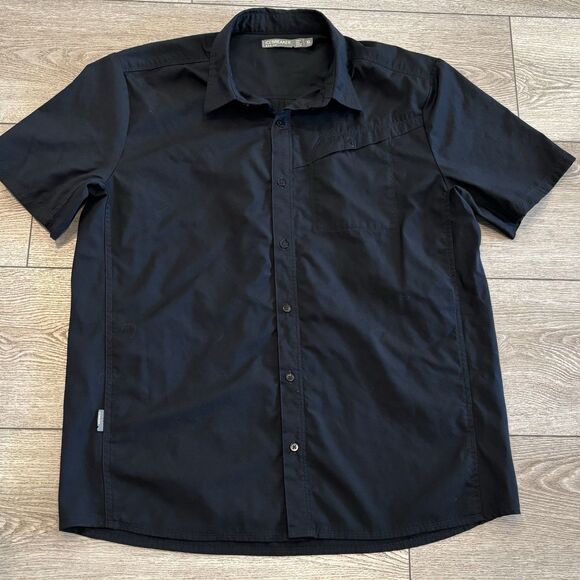 Icebreaker Merino Wool Short Sleeve Button Shirt Mens XL Black Hiking Outdoor - Picture 1 of 7